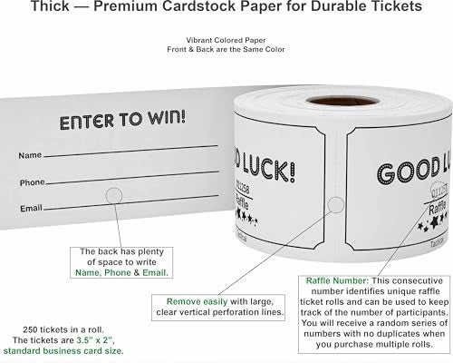Tacticai 250 Raffle Tickets, White (1 of 8 Colors), Raffle Cards, Entry Form with Name, Phone & Email for Events, Fundraiser & Prizes - Image 2