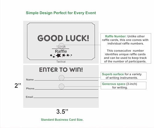 Tacticai 250 Raffle Tickets, White (1 of 8 Colors), Raffle Cards, Entry Form with Name, Phone & Email for Events, Fundraiser & Prizes - Image 3