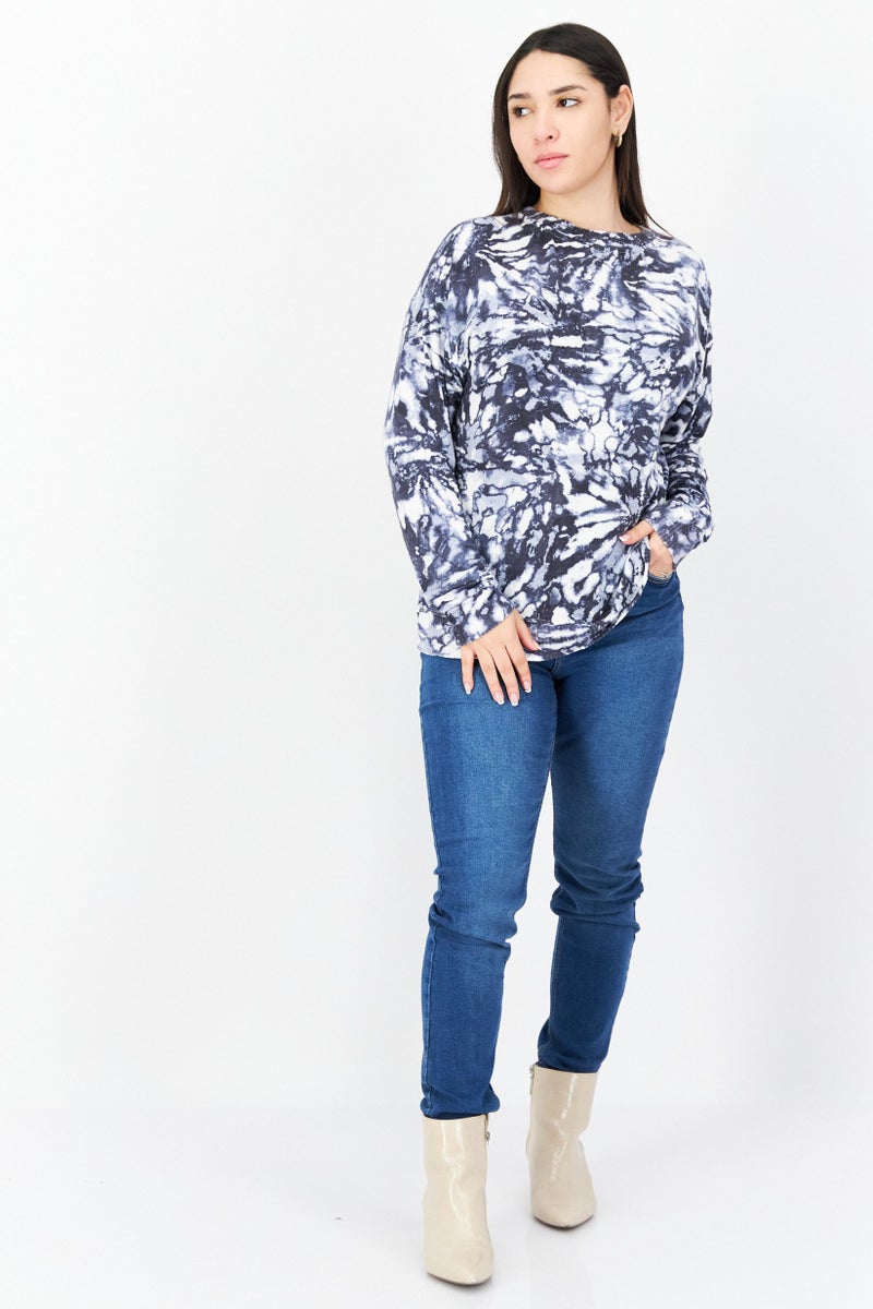 Andrew Marc Women Crew Neck Long Sleeve Tie Dye Sweatshirt, Navy - Image 4