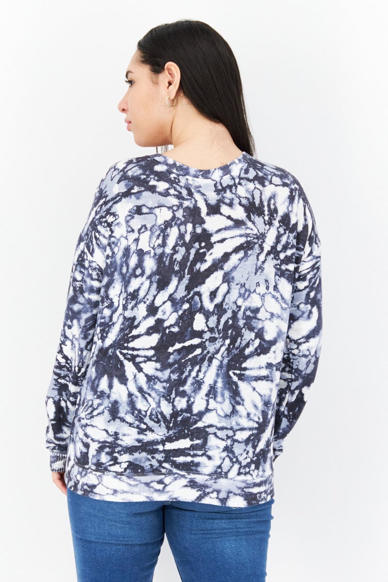 Andrew Marc Women Crew Neck Long Sleeve Tie Dye Sweatshirt, Navy - Image 2