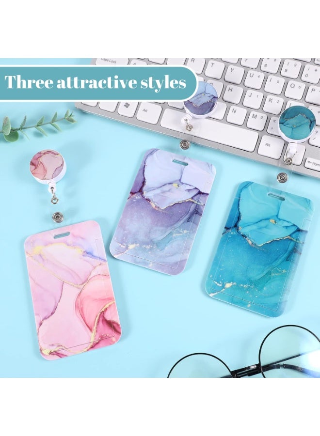 JOGAMS 3Pcs Heavy Duty Badge Holder with Retractable Reel Marble Retractable ID Badge Holders with Clip Name Key Card Holder Case for Teacher Nurse Doctor Student Office Gift for Coworkers - Image 5
