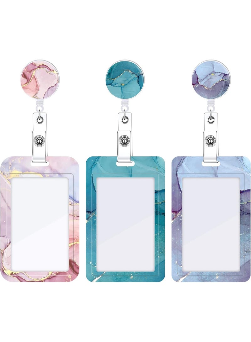 JOGAMS 3Pcs Heavy Duty Badge Holder with Retractable Reel Marble Retractable ID Badge Holders with Clip Name Key Card Holder Case for Teacher Nurse Doctor Student Office Gift for Coworkers - Image 1