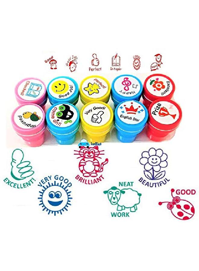 FunBlast 10 Pcs Motivation Stamper For Kids Plastic Stamper Toys Art Craft For School Supplies Toys For Kids/Boys/Girls Multicolor - Image 3