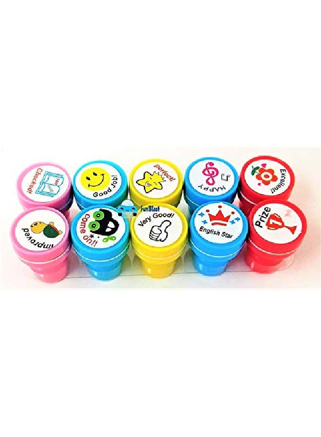 FunBlast 10 Pcs Motivation Stamper For Kids Plastic Stamper Toys Art Craft For School Supplies Toys For Kids/Boys/Girls Multicolor - Image 1