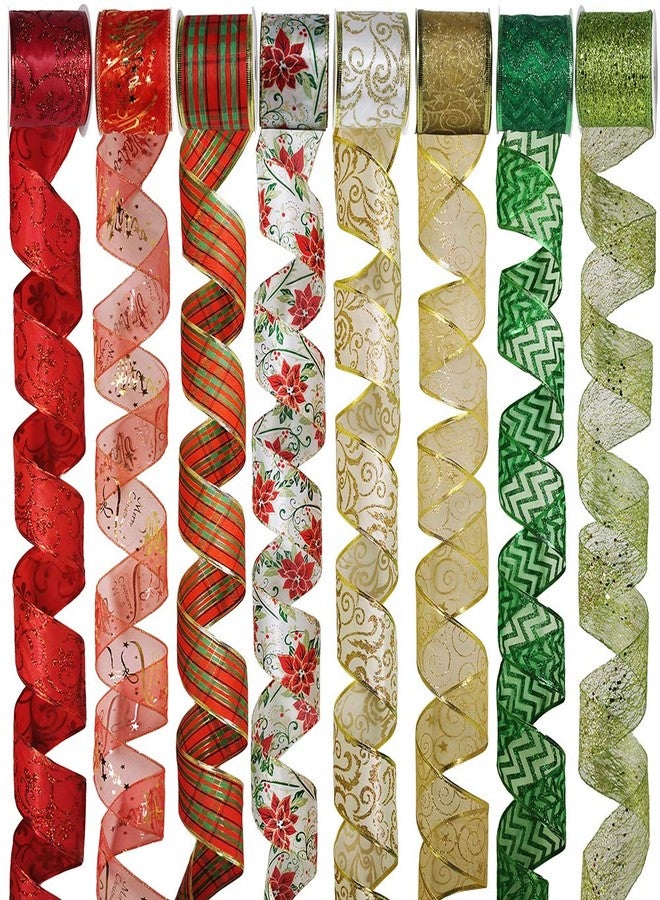 Winlyn 48 Yards Assorted Christmas Ribbons - Plaid, Bow, Wired, Mesh, Glitter, Tulle, Organza - 2.5" Wide For Wreaths, Garlands - Image 1