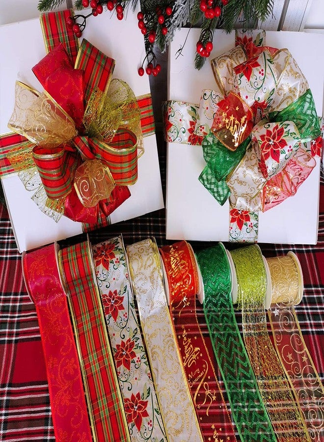Winlyn 48 Yards Assorted Christmas Ribbons - Plaid, Bow, Wired, Mesh, Glitter, Tulle, Organza - 2.5" Wide For Wreaths, Garlands - Image 2