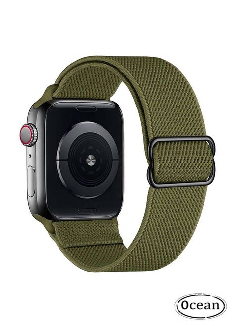 Soft Nylon Elastic Braided Strap For Apple Watch SE Series 8/7/6/5/4/3/2/1 (Army Green, 38mm/40mm/41mm)