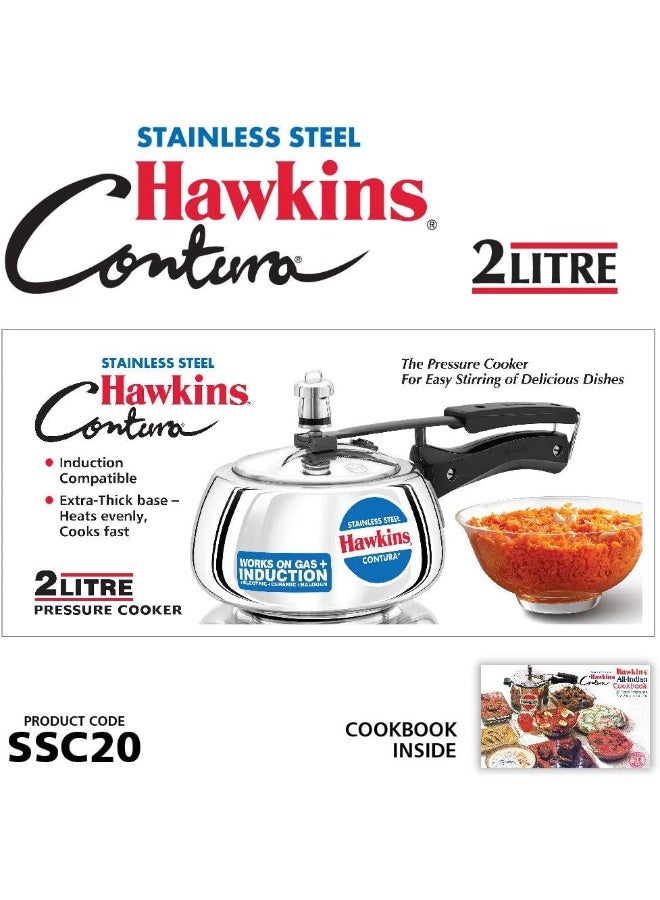 Hawkins وعاء ضغط من الفولاذ المقاوم للصدأ كونتورا سعة 2 لتر، مع غطاء داخلي متوافق مع الحث، فضي - Image 2