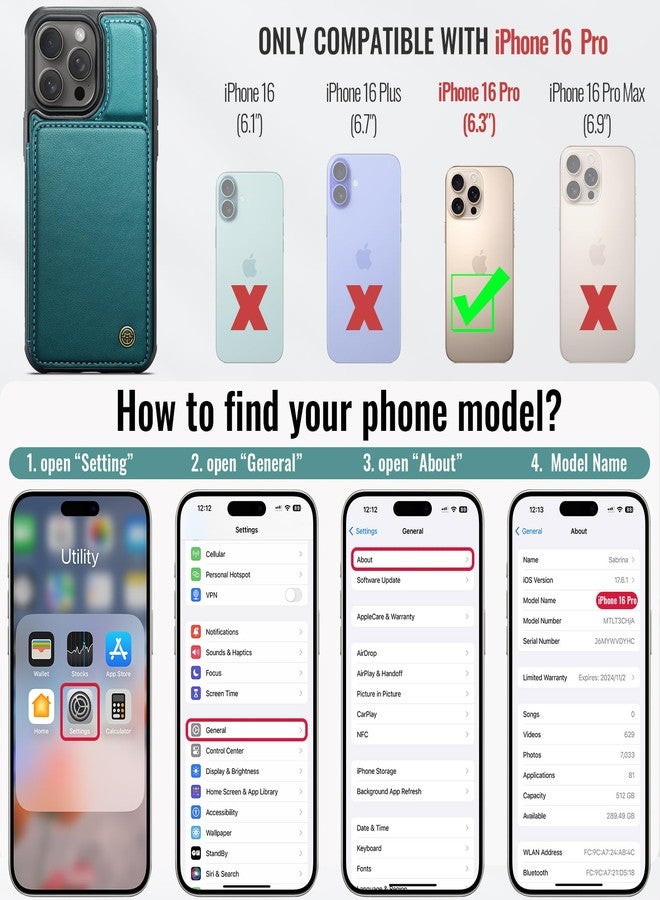 Vinich for iPhone 16 Pro Wallet Case with Card Holder, RFID Blocking Credit Slots Kickstand Shockproof Phone Cover Fit for iPhone 16 Pro 6.3" Bluish Green - Image 2