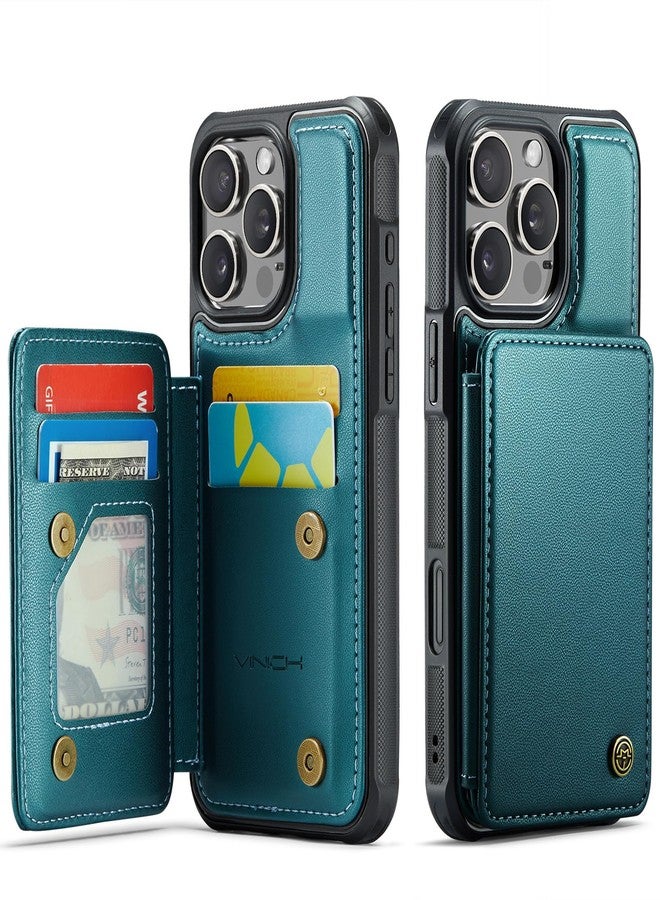 Vinich for iPhone 16 Pro Wallet Case with Card Holder, RFID Blocking Credit Slots Kickstand Shockproof Phone Cover Fit for iPhone 16 Pro 6.3" Bluish Green - Image 1