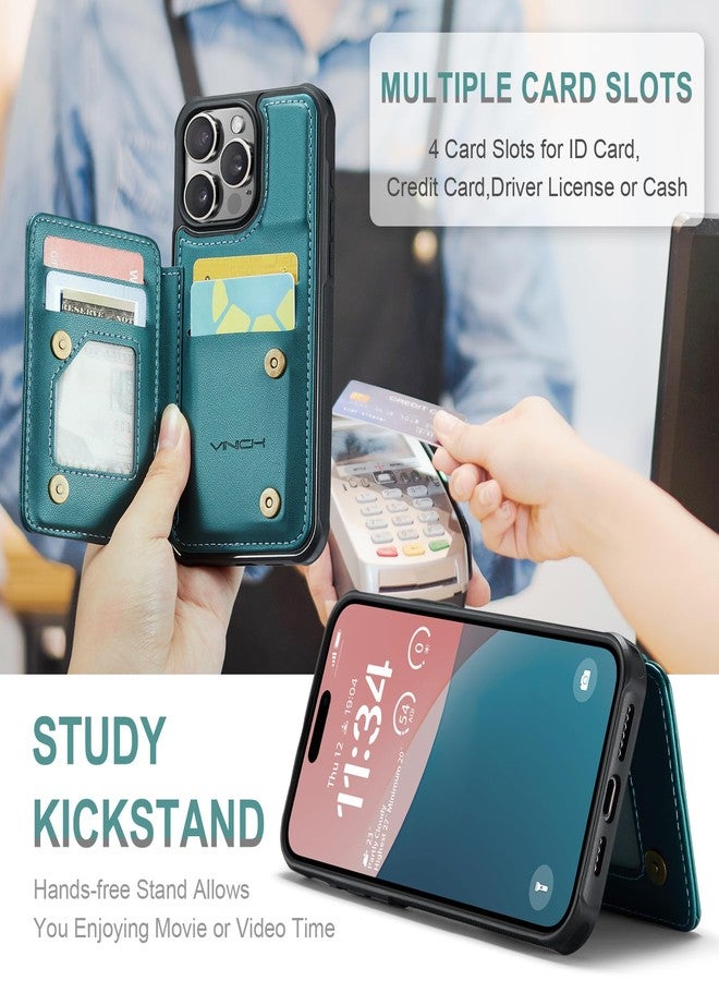 Vinich for iPhone 16 Pro Wallet Case with Card Holder, RFID Blocking Credit Slots Kickstand Shockproof Phone Cover Fit for iPhone 16 Pro 6.3" Bluish Green - Image 4