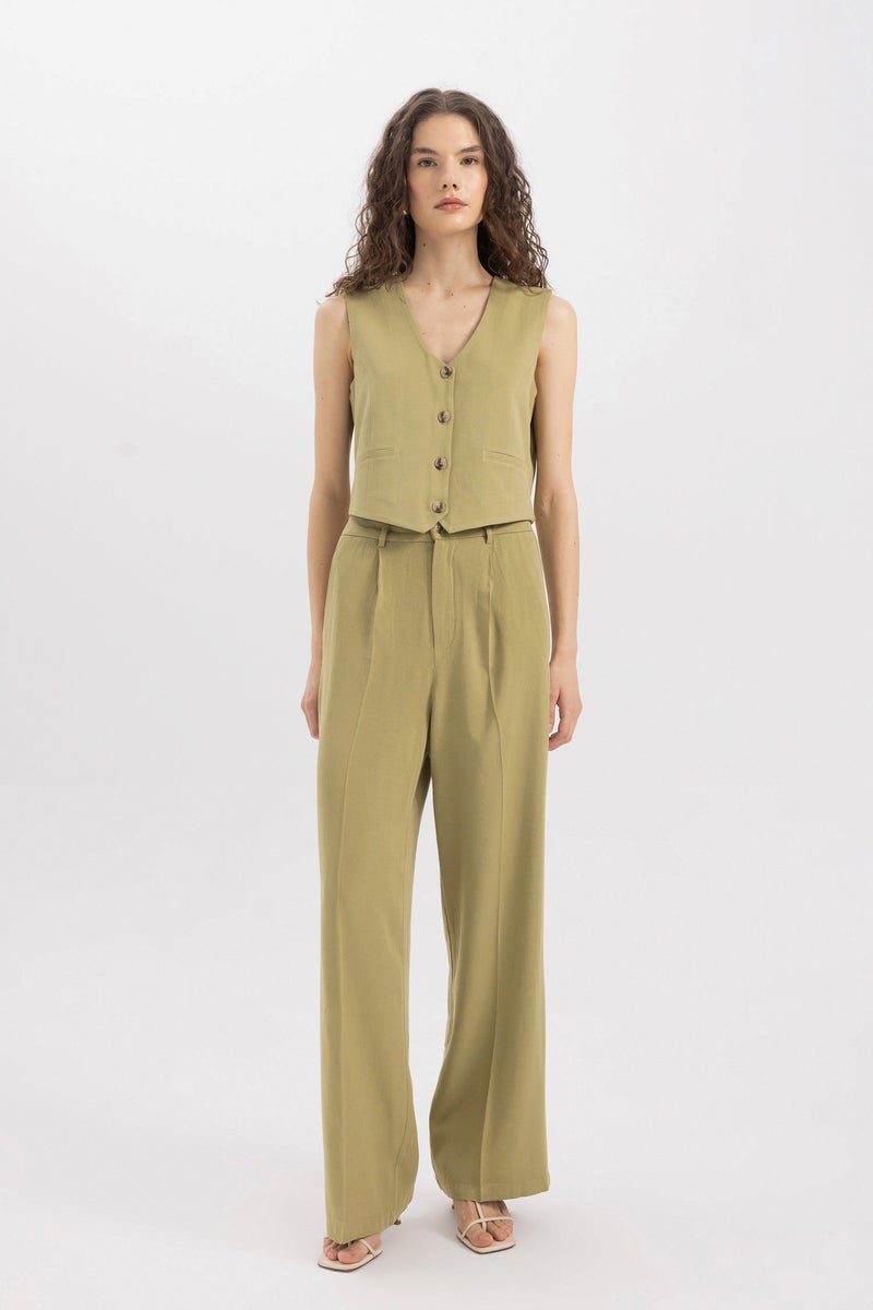 Woman V-Neck Linen Blend Blazer Vest