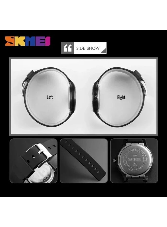 سكمي ساعة SKMEI 1419 كوارتز للسيدات – مينا أسود بأرقام مع سوار أسود من البولي يوريثان – 34 مم، خفيفة، مقاومة ماء 3ATM - Image 2