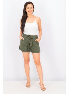 Miss Selfridge Women Side Belted Short, Olive  - Image 4