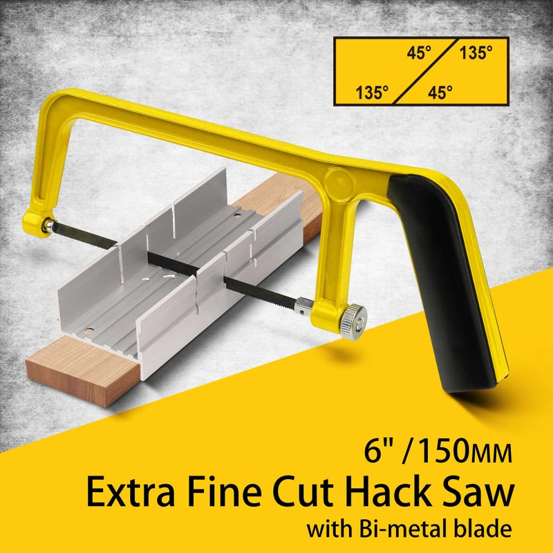 Hanpex 6 in. Mini Hacksaw & mitre Block Set - 150mm Extra Fine Cut Hack Saw with Bi-Metal Blade - Image 2