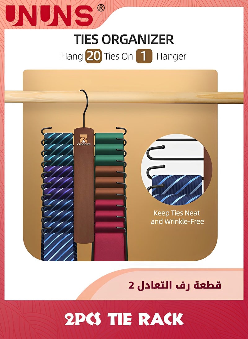 UNUNS 2 Pack Wooden Tie Rack,Tie Hanger For Men Closet,20 Storage Capacity,Non-Slip Rotatable Tie Organizer,Hanging Space Saving Holder,Vintage - Image 5