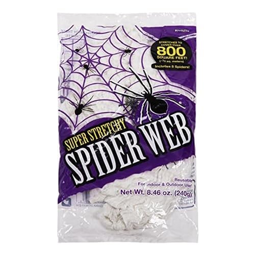 Kangaroo 800 sq. Ft Fake Spider Webs Decorations - Spiderweb Webbing Halloween Cobwebs Decor - Scary Halloween Decor Indoor Outdoor Party Wall, Graveyard Decoration Props - 4 Fake Spiders Included - Image 1