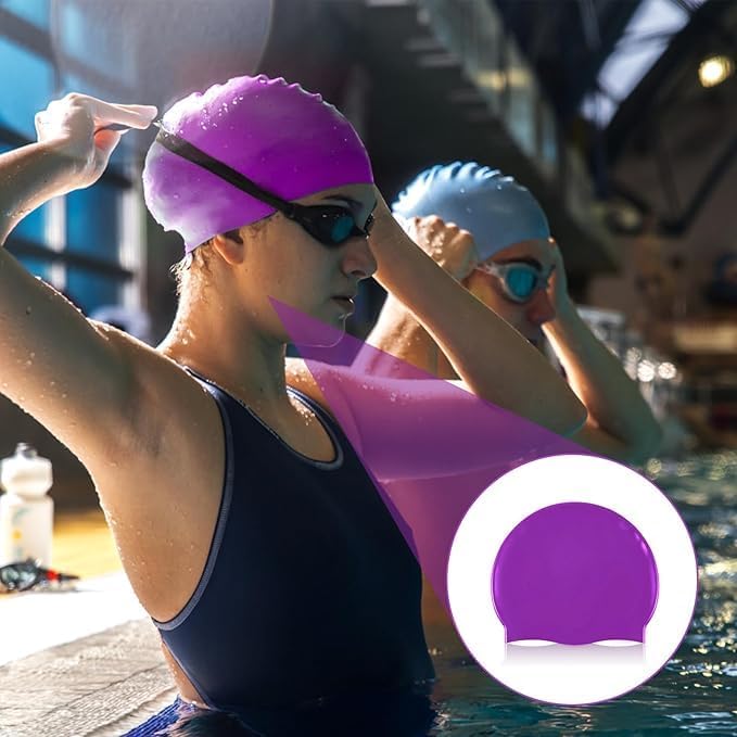 ZOTO Premium Silicone Swimming Cap in Purple - Image 4