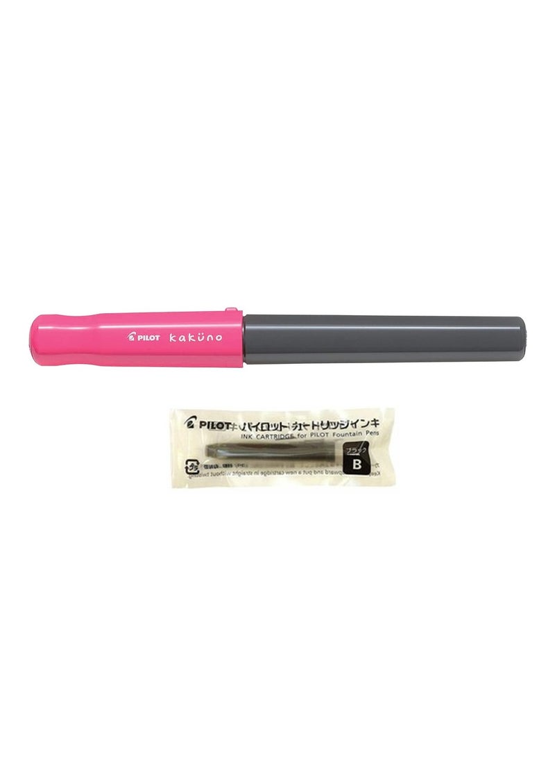 PILOT Kakuno Fountain Pen Pink Body With One Ink Cartridge Fine Tip  - Image 1