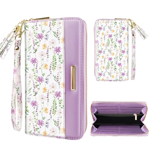 Coco Rossi Women Wallets Multi Card Case Wallet Clutch Wallet Card Holder Organizer Ladies Purse Tassel Wrist Strap Purse,White Daisy - Image 1