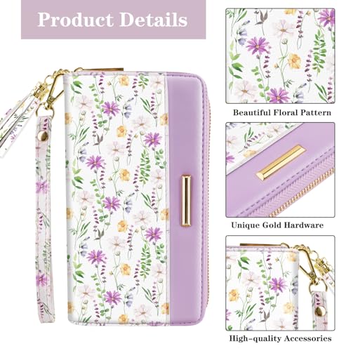 Coco Rossi Women Wallets Multi Card Case Wallet Clutch Wallet Card Holder Organizer Ladies Purse Tassel Wrist Strap Purse,White Daisy - Image 4