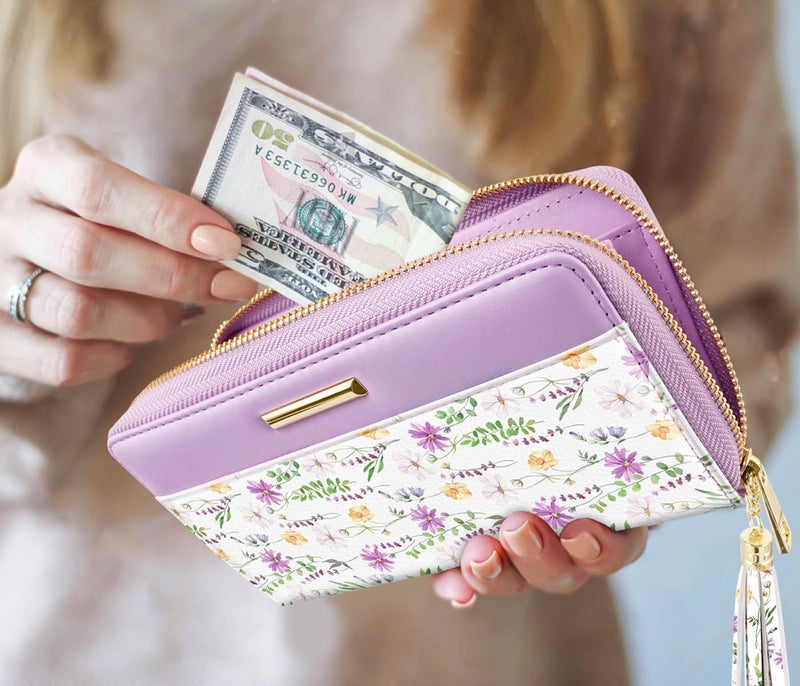 Coco Rossi Women Wallets Multi Card Case Wallet Clutch Wallet Card Holder Organizer Ladies Purse Tassel Wrist Strap Purse,White Daisy - Image 5