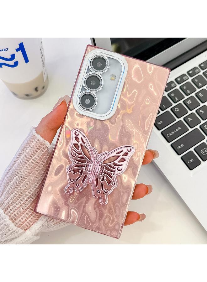 اس-توب جراب لهاتف Samsung Galaxy S25+ 5G، جراب هاتف TPU بحامل على شكل فراشة وملمس لامع مع غشاء عدسة - Image 1