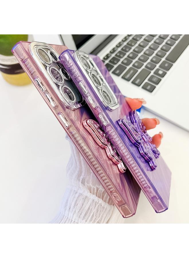 اس-توب جراب لهاتف Samsung Galaxy S25+ 5G، جراب هاتف TPU بحامل على شكل فراشة وملمس لامع مع غشاء عدسة - Image 4