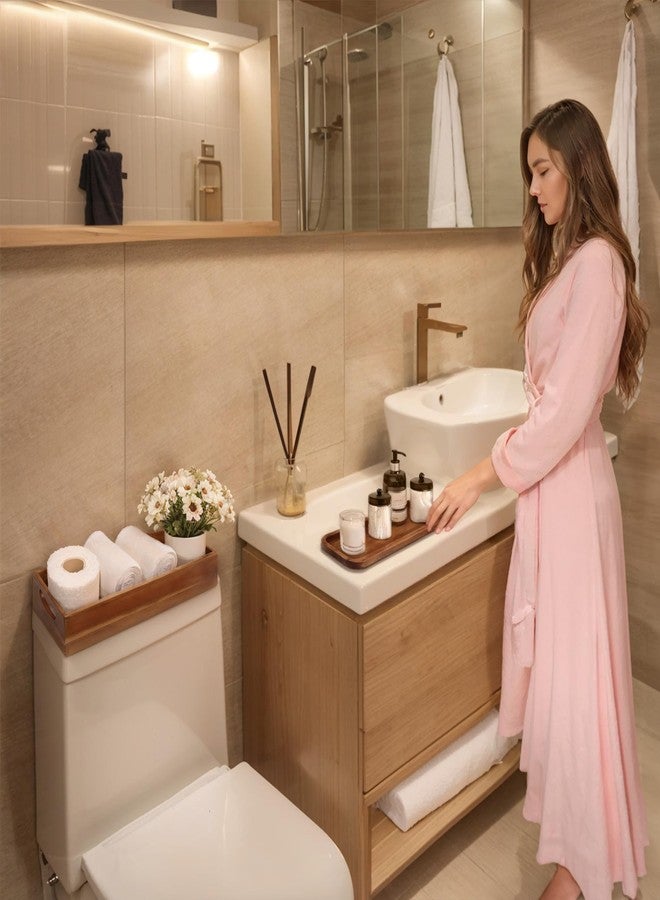 DEMIGO Handmade Toilet Tank Basket Topper & Vanity Tray Set of Natural Acacia Wood by DEMIGO, Created by Skilled Artisans, Smooth, Durable, Attractive Decor for Bathroom, Kitchen, Home, Spa - Image 4