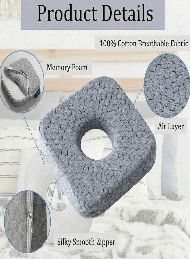 TEXSTEAD Ear Pillow with Ear Piercing for Side Sleeping, Ear Hole Memory Foam Donut Pillows for Ear Pain CNH Earring Pierced Pillow, Square, Gray - Image 2