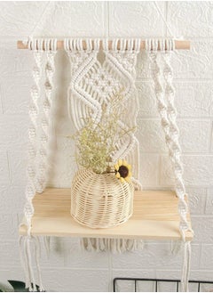 Excefore Wall Hanging Shelf Boho Decor Wood Floating Shelf for Bedroom Living Room Nursery Bathroom, Handmade Woven Rope Storage Rack for Photo Frames Plant Display  - Image 3
