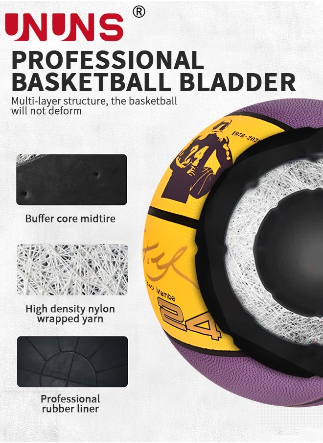 UNUNS Basketball,Standard Official Size 7/29.5'' Basketball,Composite Leather Street Basketball,Match Training Sports Ball,Indoor Outdoor Game Match Basketball With Pump For Kids Youth Adults-Purple Yellow  - Image 4