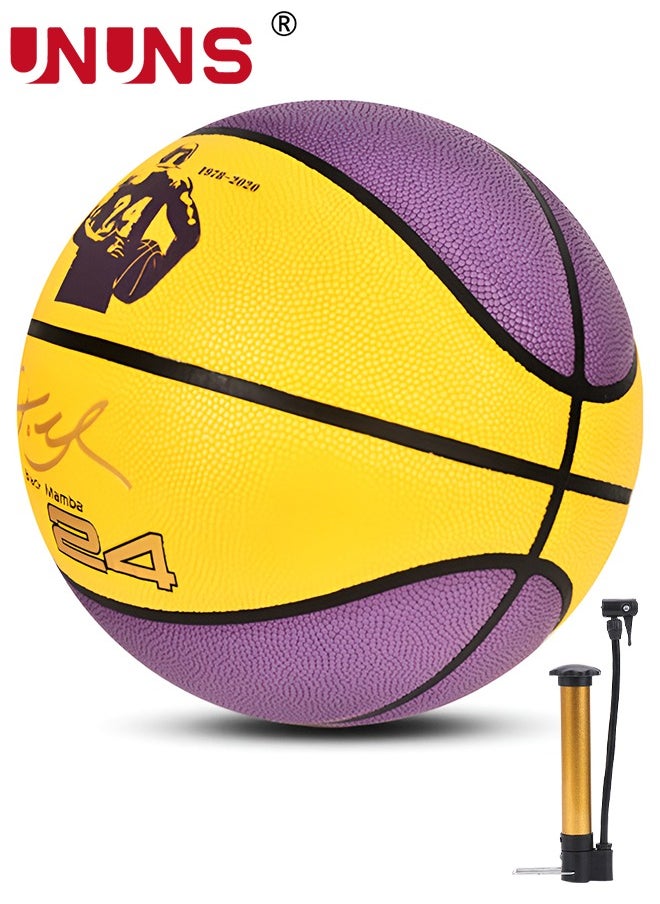 UNUNS Basketball,Standard Official Size 7/29.5'' Basketball,Composite Leather Street Basketball,Match Training Sports Ball,Indoor Outdoor Game Match Basketball With Pump For Kids Youth Adults-Purple Yellow  - Image 1