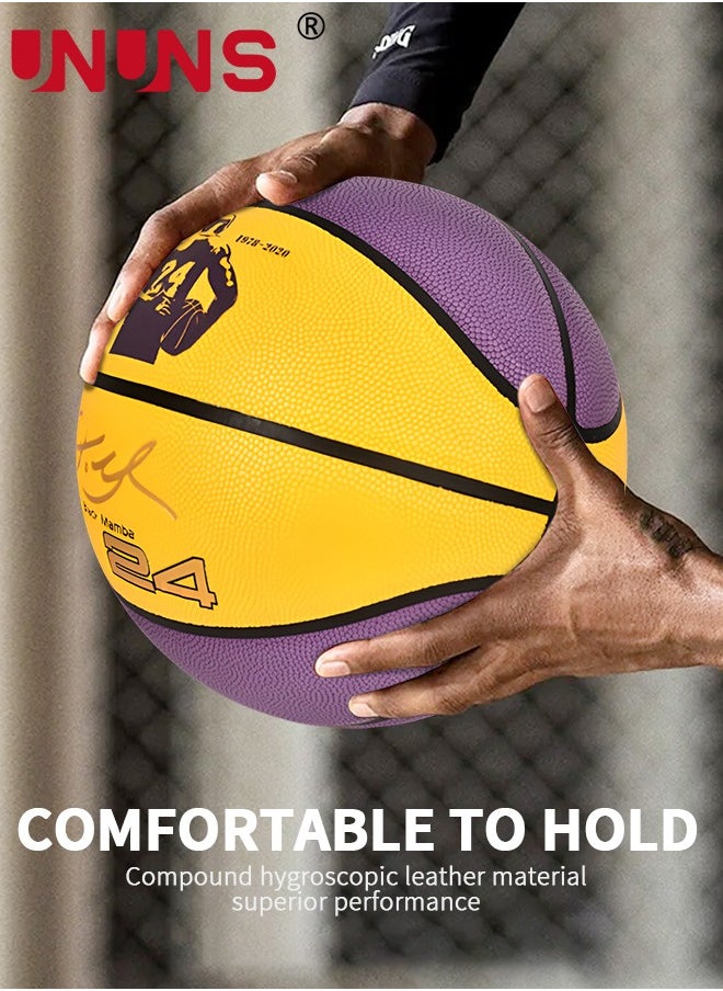 UNUNS Basketball,Standard Official Size 7/29.5'' Basketball,Composite Leather Street Basketball,Match Training Sports Ball,Indoor Outdoor Game Match Basketball With Pump For Kids Youth Adults-Purple Yellow  - Image 5