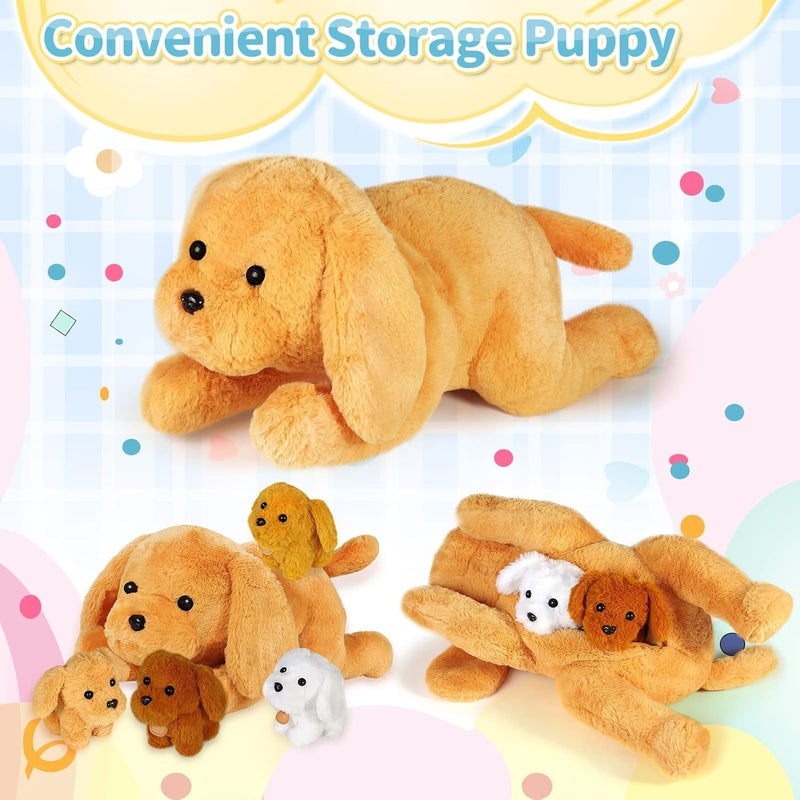 KMUYSL Puppy Stuffed Animals Toys for Ages 0 1 2 3 4 5 6 7 8+ Years Old Kids - Mommy Dog with 4 Baby Puppies in Her Tummy, Idea Xmas Birthday Gifts for Baby, Toddler, Girls, Boys - Image 2
