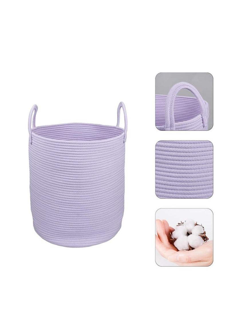Rope Laundry Basket Hamper For Clothes Woven Storage Basket For Living Room Bedroom Boho Tall Rope Baskets For Blanket Toys Pillow Towels Baby Nursery Hamper Bin Large (Purple Or Lavender) - Image 2