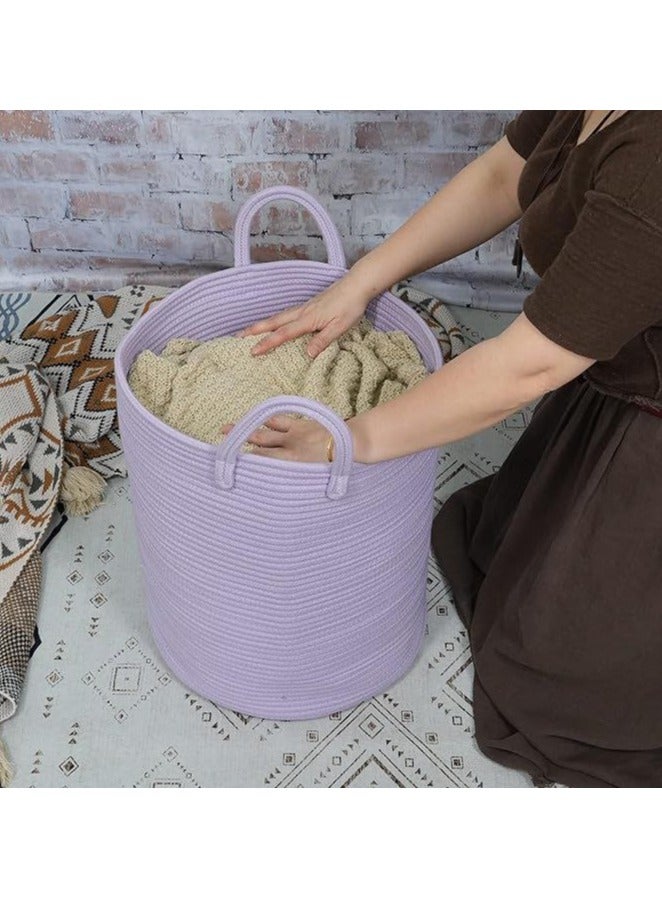Rope Laundry Basket Hamper For Clothes Woven Storage Basket For Living Room Bedroom Boho Tall Rope Baskets For Blanket Toys Pillow Towels Baby Nursery Hamper Bin Large (Purple Or Lavender) - Image 3