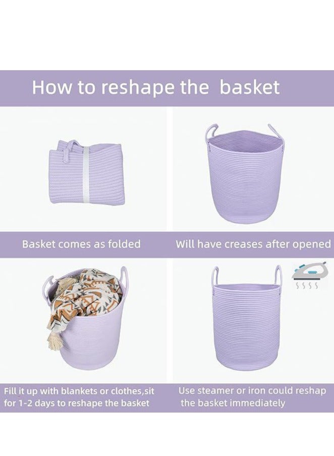 Rope Laundry Basket Hamper For Clothes Woven Storage Basket For Living Room Bedroom Boho Tall Rope Baskets For Blanket Toys Pillow Towels Baby Nursery Hamper Bin Large (Purple Or Lavender) - Image 5