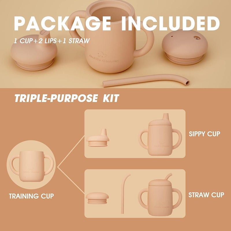 Cuddle Campus 4-in-1 Silicone Sippy Cup with Straw and Open Cup for Toddlers - 7 OZ - Image 2