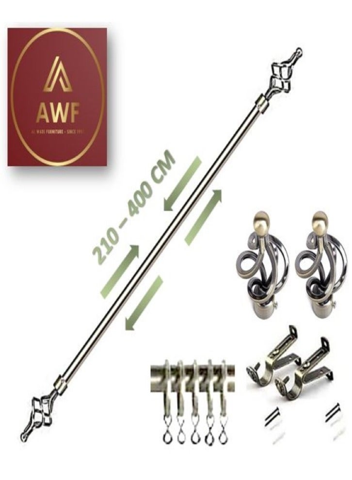 AL WADI FURNITURE Roman Pole Style Heavy Duty Luxury Extendable Curtain Rod, Metal Single Rod Finials Decorative End Window Treatment Rod Drapery Rod (BRASS, 200 – 400 cm)  - Image 1
