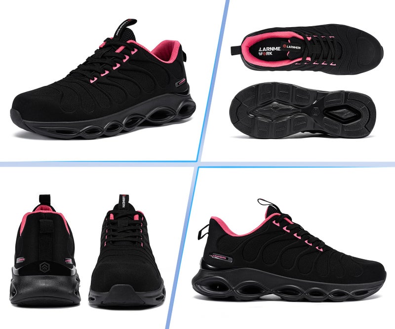LARNMERN Steel Toe Shoes for Women Lightweight Safety Shoes Sneakers Comfortable Steel Toe Sneakers Work Colorful Breathable Fashionable Footwear (7, Dark Rose) - Image 3