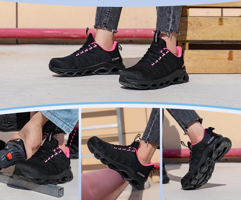 LARNMERN Steel Toe Shoes for Women Lightweight Safety Shoes Sneakers Comfortable Steel Toe Sneakers Work Colorful Breathable Fashionable Footwear (7, Dark Rose) - Image 2