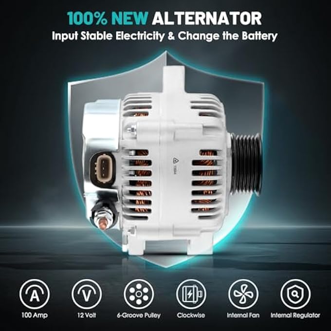 Farrme 13844 Car Alternators 12V 100 Amp, 6-Groove Pulley Fit for Lexus RX300 3.0L V6 1999-2003, for Toyota Highlander 3.0L V6 2001-2003 Automotive Replacement Alternators 101211-7840, AND0184 - Image 3