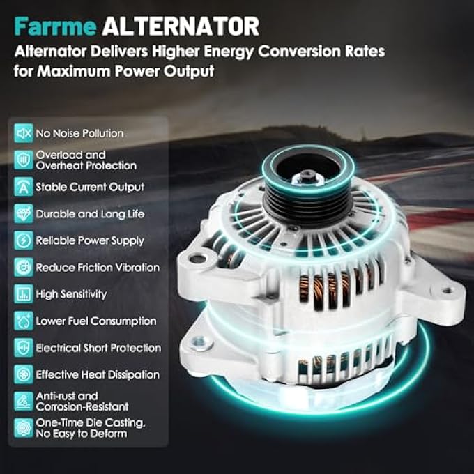 Farrme 13844 Car Alternators 12V 100 Amp, 6-Groove Pulley Fit for Lexus RX300 3.0L V6 1999-2003, for Toyota Highlander 3.0L V6 2001-2003 Automotive Replacement Alternators 101211-7840, AND0184 - Image 5