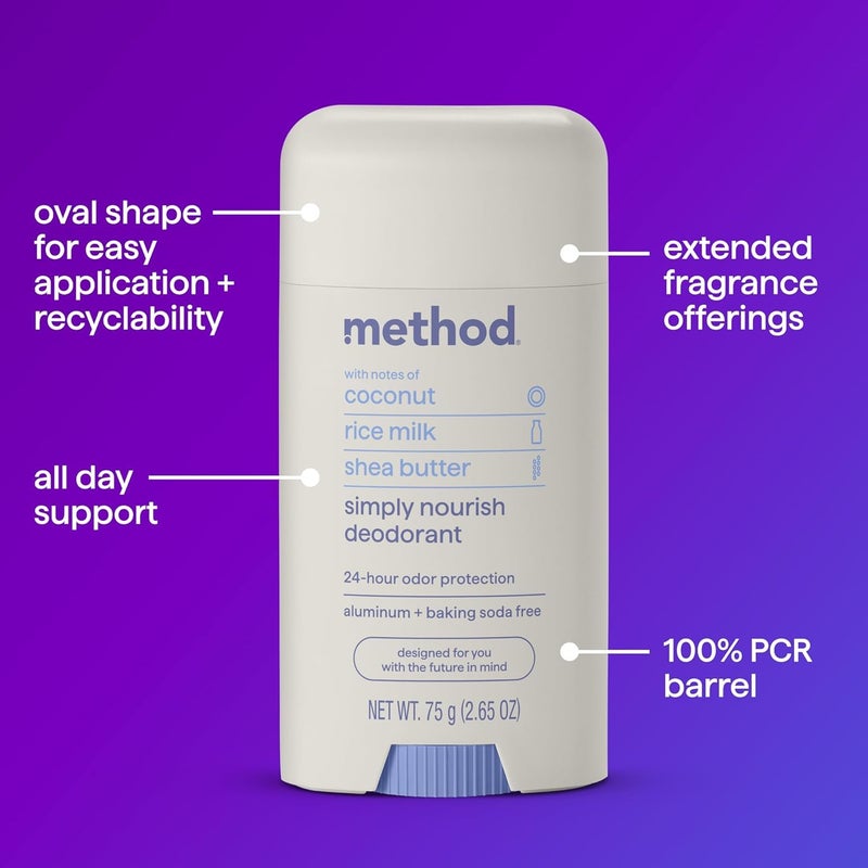 Method Deodorant, Simply Nourish, Coconut, Rice Milk + Shea Butter notes, 24 Hour Odor Protection, 2.65 oz - Image 3
