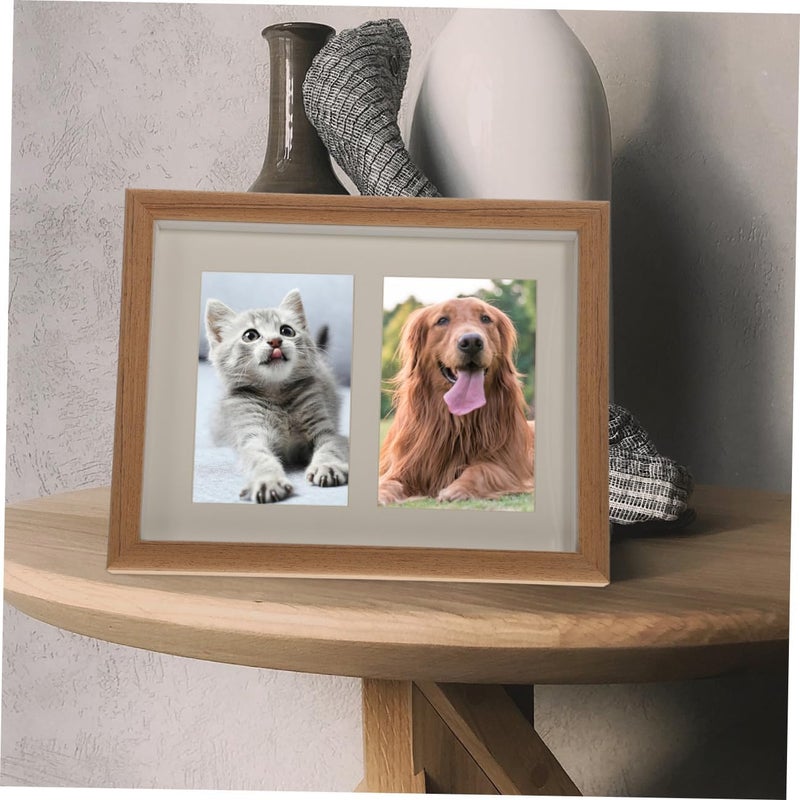 Wooden Picture Frame Set for 6x4 Photos, Teak Color Solid Wood Tabletop and Wall-mount Photo Holder Cardboard Insert, Rustic Bedroom Decor and Home Display - Image 4