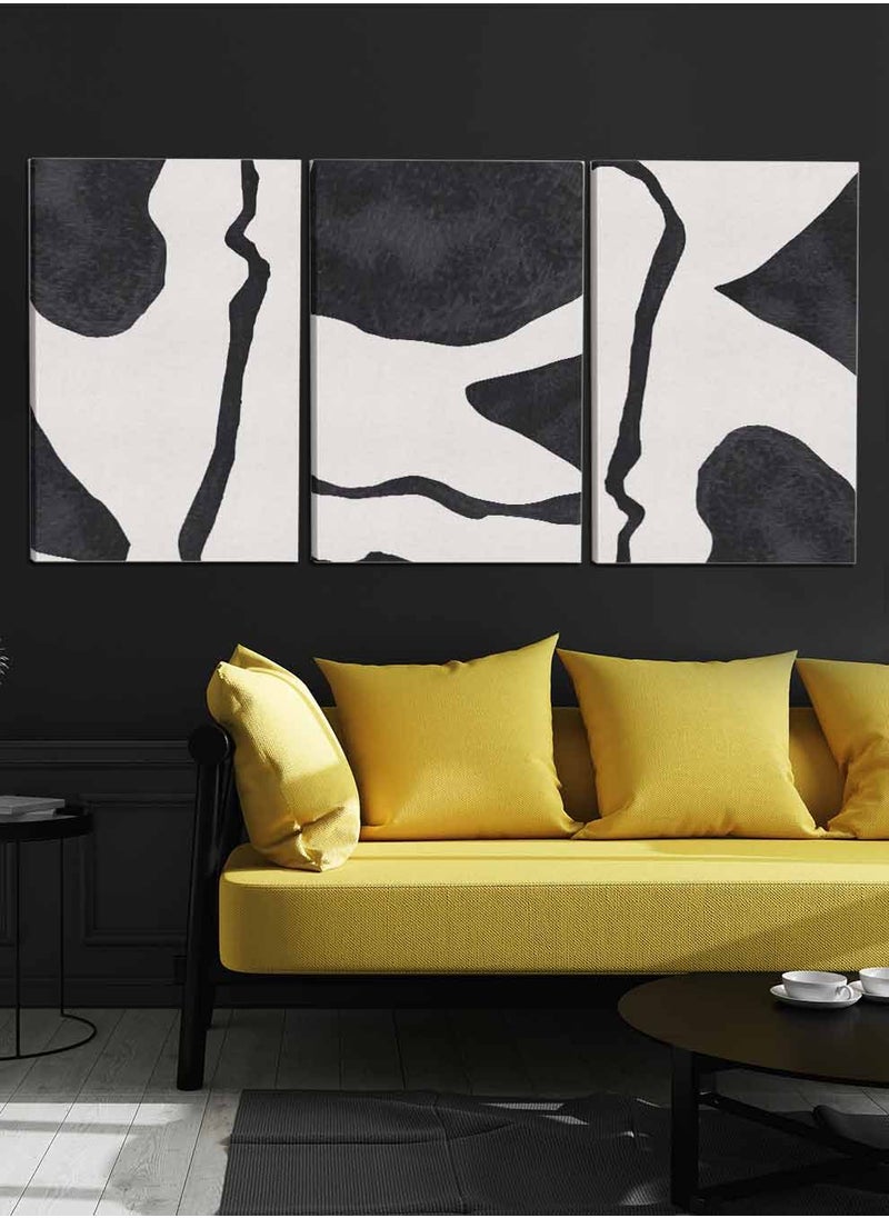 LOWHA Set Of 3 Framed Canvas Wall Arts Stretched Over Wooden Frame, Dark Abstract Paintings, For Home, Living Room, Office Decor  - Image 1