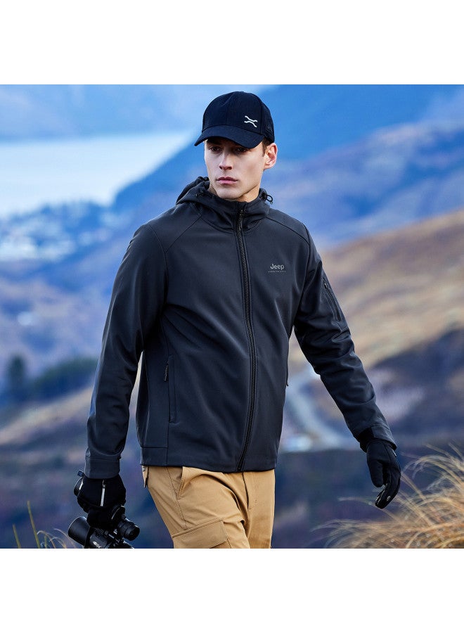 جيب سترة شتوية رجالية ذات غطاء محرك - مبطنة بالفراء، مقاومة للرياح، مقاومة للماء، معطف رياضي عادي - Image 4