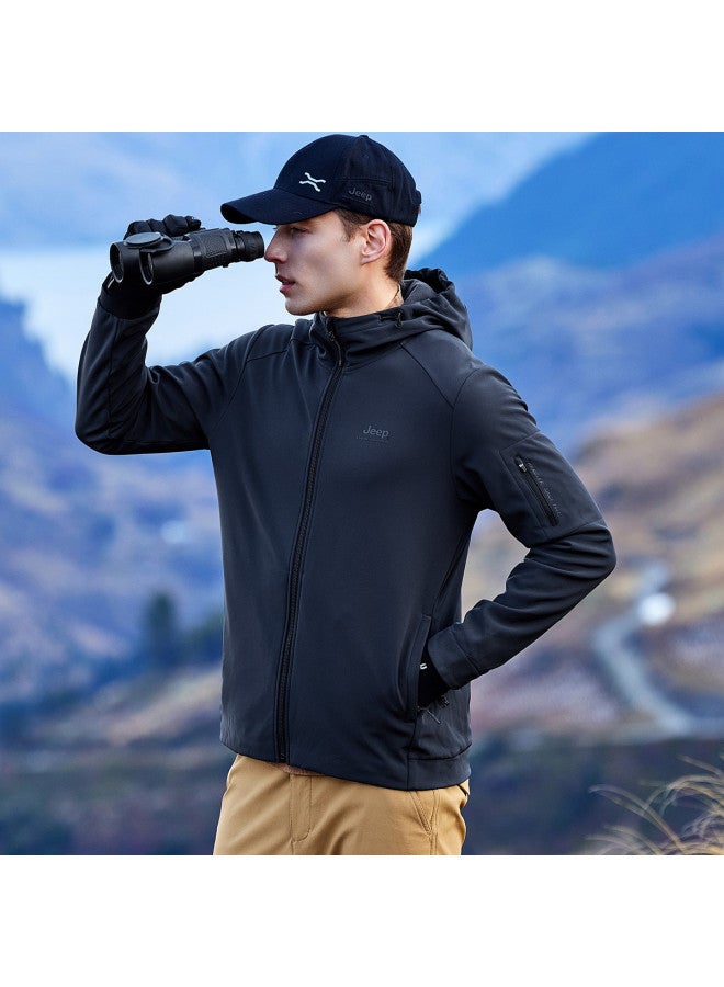 جيب سترة شتوية رجالية ذات غطاء محرك - مبطنة بالفراء، مقاومة للرياح، مقاومة للماء، معطف رياضي عادي - Image 2