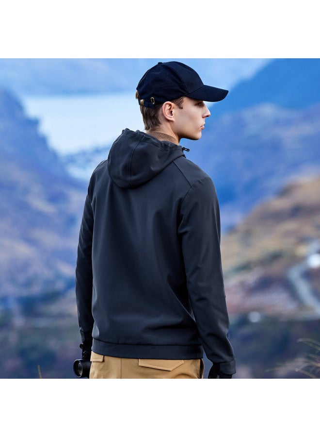 جيب سترة شتوية رجالية ذات غطاء محرك - مبطنة بالفراء، مقاومة للرياح، مقاومة للماء، معطف رياضي عادي - Image 3